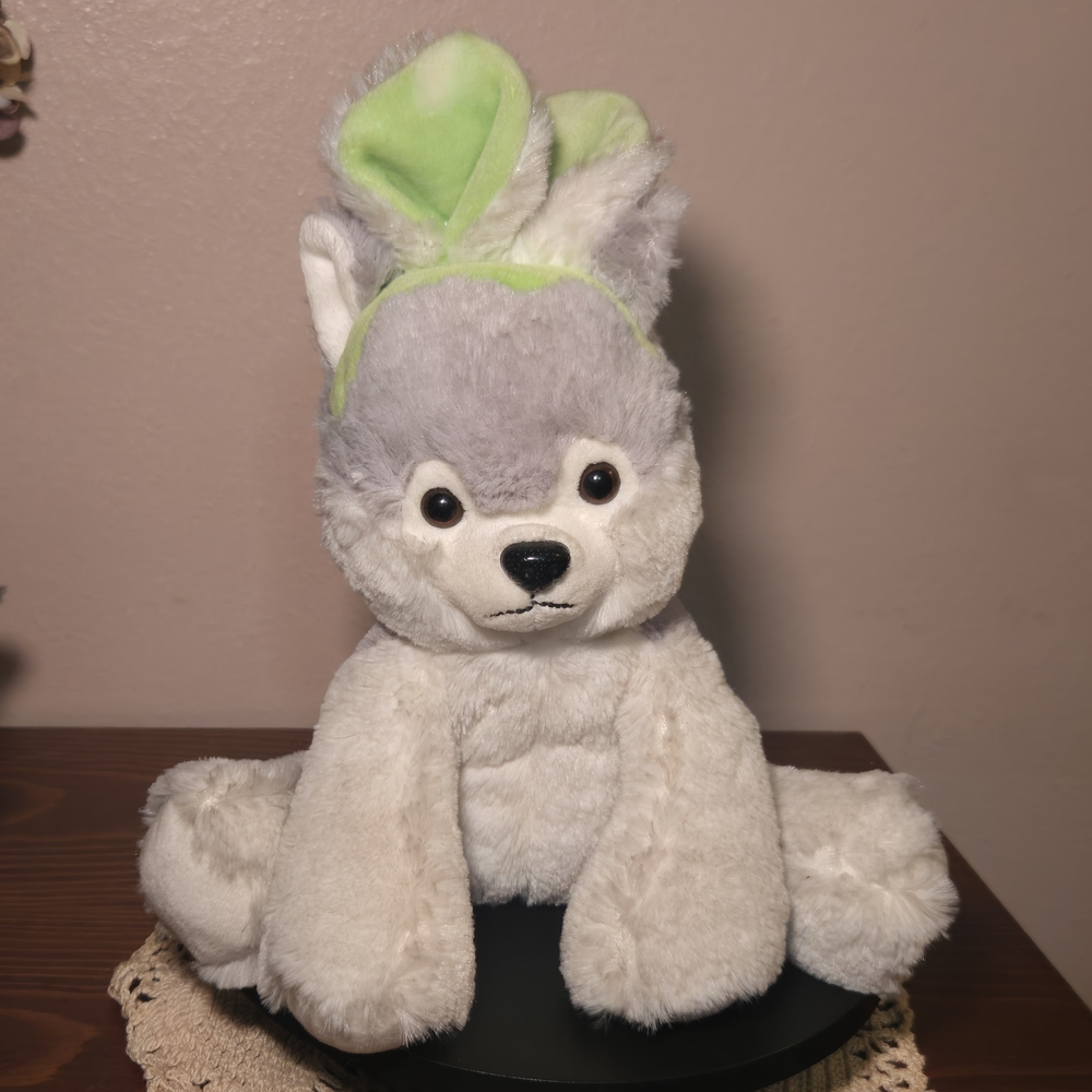 Plush Gray and White Bunny-Eared Stuffed Husky